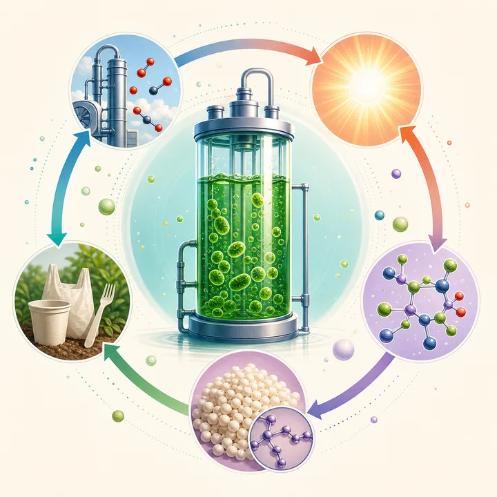 藻类固碳到生物聚合物的图形摘要
