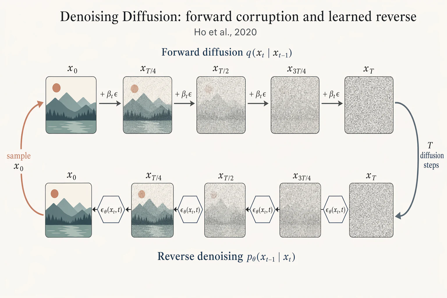 Denoising diffusion forward/reverse chain — Model explainers
